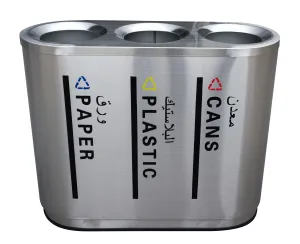 Recycling Bin 3 Compartments Stainless Dustbin
