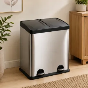 Recycling Bin 2 Compartments Stainless Steel