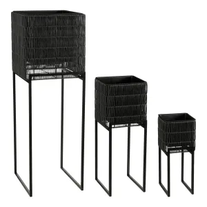 Peta Square Flower Pot on Stand - Black
