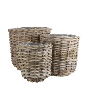 Marcia Round Basket Rattan, Grey Finish