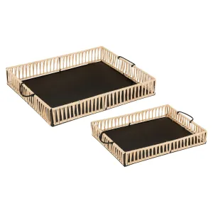 COSY METAL/RATTAN TRAY X2