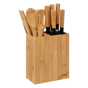 Bamboo Knife Block with 5 Knives & 4 Utensils