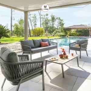 ORIENGO Sofa Set Outdoor Furniture, Removable Cushions, FSC Wood, 3 Pieces