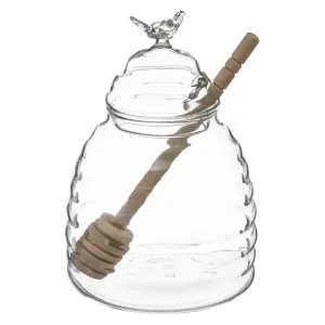 Honey Jar with Spoon, Glass and Oak, 400ml