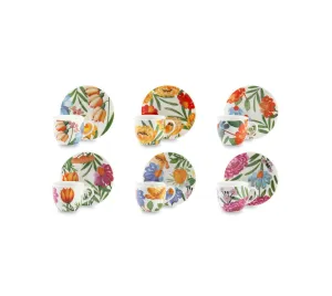 Blooming Set of 6 Coffee Cups with Floral Design