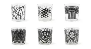 Emily Pack of 6 Glasses - 35cl, Stylish Geometric Black Design