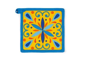 Puebla Pot Holder - Cotton, 20x20cm, Blue Trim