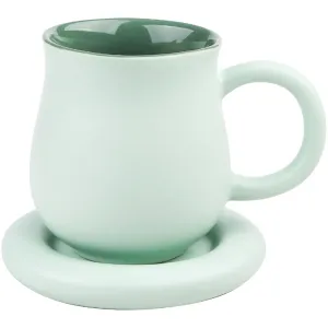 Stoneware Mug with Saucer - Green, Pink