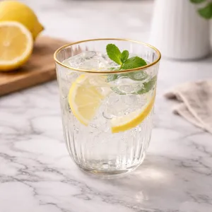 Drinking Glass 295 ml Transparent Stripe Design Gold Rim
