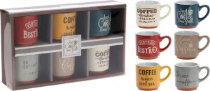 Stoneware Mug Set 6 pcs 120ml Assorted Retro CafÃ© Designs