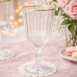 Wine Goblet 240 ml Stemmed Glass Transparent Stripe Gold Rim