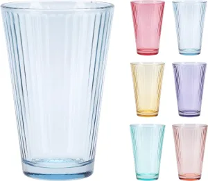 6-Piece Multicolor Glass Tumbler Set 300 ml - Ribbed Vertical Design