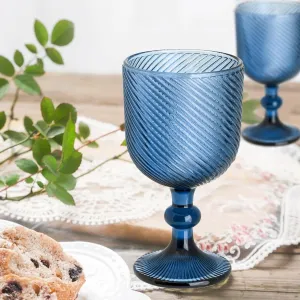 Blue Embossed Swirl Stemmed Wine Goblet - Available in 2 Sizes