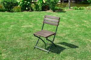 Folding Wooden-Design Chair Outdoor Metal Frame 55 x 46 x 81 cm
