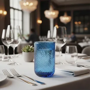 Tumbler Glass Fluted Ripple Blue Ribbed 7.4x7.4x9.4cm / 7.8x7.8x12.8cm