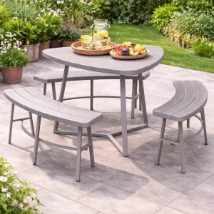 Heart-Shaped 4-Piece Garden Set Beige Polypropylene Steel Seats 6