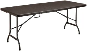 Brown Folding Table Rattan-Effect Heavy Duty - 120x60cm & 180x75cm