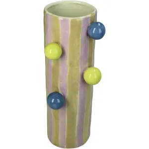 Striped Ceramic Vase with Raised Spheres 10 x 8 x 25 cm