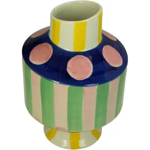 Striped Stoneware Decorative Vase Multicolor 15.5 x 15.5 x 23 cm