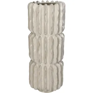 Ridges Stoneware Vase Ivory 15.5 x 15.5 x 40 cm