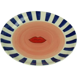 Striped Border & Lips Ceramic Serving Plate 21cm Stoneware
