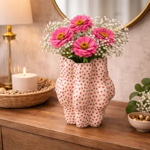 Spots Stoneware Vase Decorative Ceramic 23.5 cm Beige Red