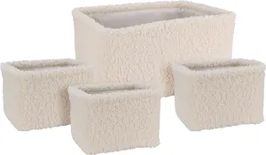 BASKET SET OF 4 pcs Teddy-Texture Rectangular Storage Baskets - Cream
