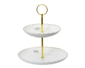 Etagere porcelain round shiny corolla design with gold rim