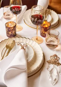 Dessert Plate Porcelain Round Shiny Corolla Design w Gold Rim