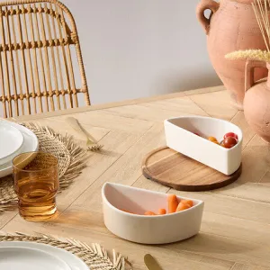 3-Piece Appetizer Set Elegance White â€” Stoneware Bowls with Wooden Base