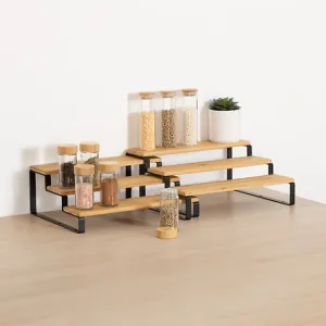 Set of 2 extendable spice shelves “ Bamboo & Steel Kitchen Rack