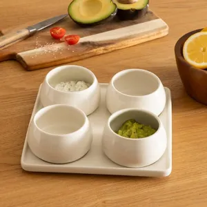 Nora Appetizer Set 5 Pieces Square - Stoneware Tray & 4 Bowls