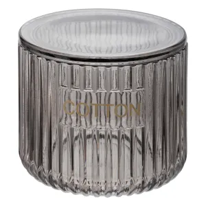 Glass Cotton Holder Gray Glass - Ribbed Jar with Lid