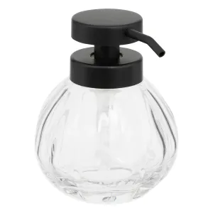 350ml Soap Dispenser Glass Round Ribbed Bottle with Black Pump
