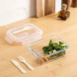 Clipeat 1L Lunch Box with Cutlery - Borosilicate Glass & PP Lid