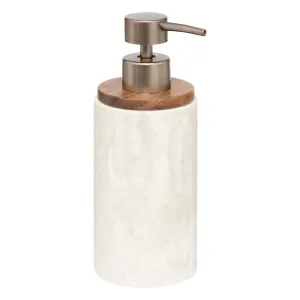 Soap Dispenser Come â€” Polyresin Stone-Look Dispenser with Wood Top