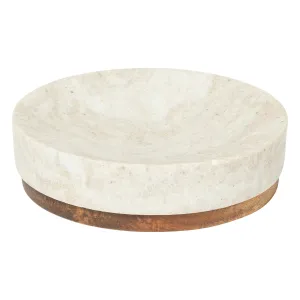 Soap Dish Come - Round Polyresin Soap Dish with Wooden Base