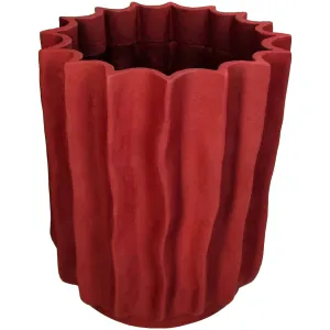 Flowerpot Polyresin Vase Red Wavy Design 29.5cm x 25cm