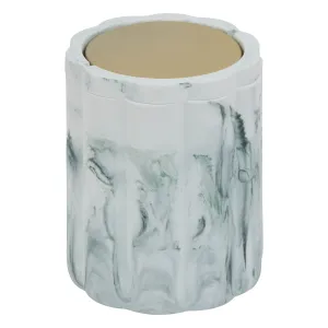 Marby Table Bin â€” Marble Effect Polyresin Small Waste Bin with Gold Lid
