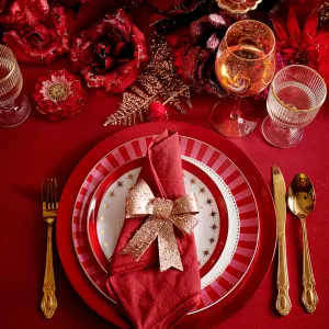Plate porcelain round decal golden details, 26.7cm red & pink rim