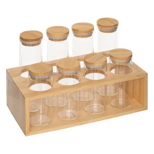 Rack With 8 Spice Jars Glass “ Bamboo Rack & Boro Glass (4x80ml,4x120ml)