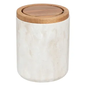 1.5L Dustbin Come Table Beige Polyresin Tabletop Bin with Wooden Lid