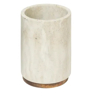 Tumbler Come Polyresin Toothbrush Holder with Wood Base, 7 x 10.5 cm