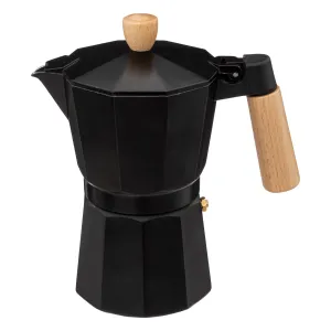 Black 6-Cup Mocha Pot with Wooden Handle - Aluminum Stovetop