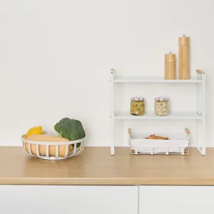 Metal fruit basket - White Steel Bowl with Wooden Base, D28 x H9 cm