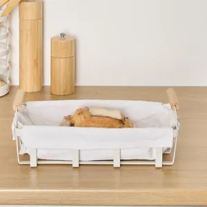 Metal Breadbasket with Removable Fabric Liner & Pine Handles, 27.6 —15.9 —10.9 cm