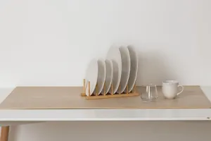 Bamboo Rack Plates - Upright Dish Rack for 6 Plates, Compact