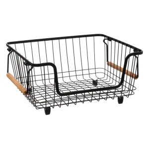 Blackwood metal stacking basket - Steel wire storage with wood handles