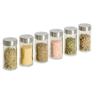 Set of 6 Glass Spice Jars with Stainless Steel Shaker Lids - 80ml