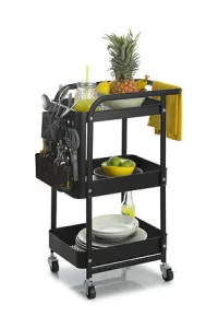 Black perforated metal trolley ” 3-tier storage cart with casters